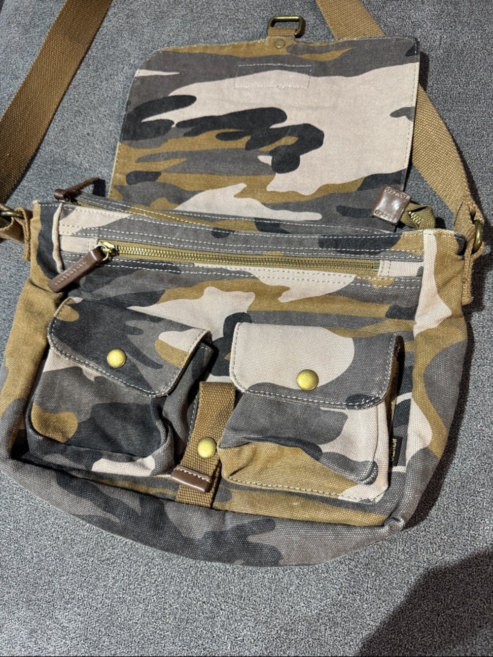 (NEW) Vintage Gootium Camouflage Canvas Messenger Bag - Olive/Brown - Picture 10 of 15